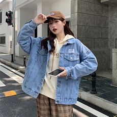 新款春季女涂鸦印花黑色长袖宽松韩版牛仔外套夹克潮Z047-85，男装夹克，星座911-3