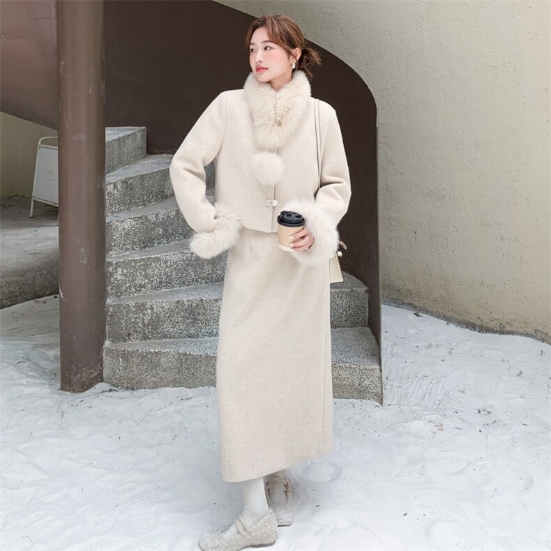有货呢料羽绒服两件套套装真狐狸毛+90羽绒，2583-P405，控598,女装毛呢外套,2B218