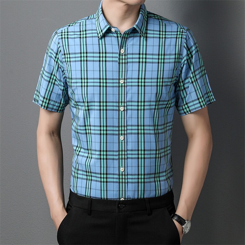 AD62218钱塘2020-3夏季新款男士格子商务休闲短袖衬衫P60,男装衬衫,钱塘207-3