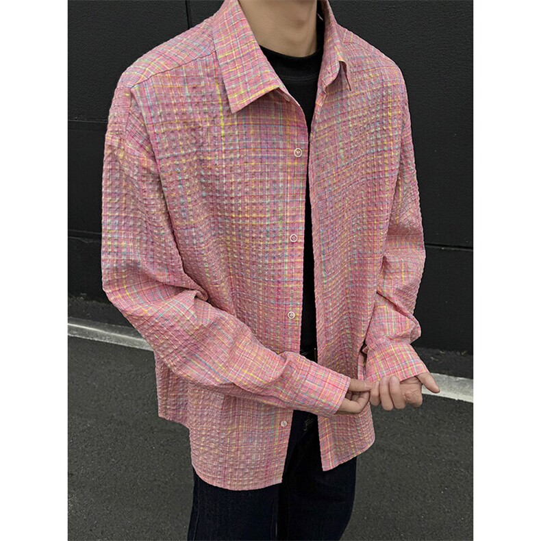 25春季衬衫C6034-TP4068叠穿衬衣外套格纹学院风长袖衬衫男，男装衬衫，电商A102