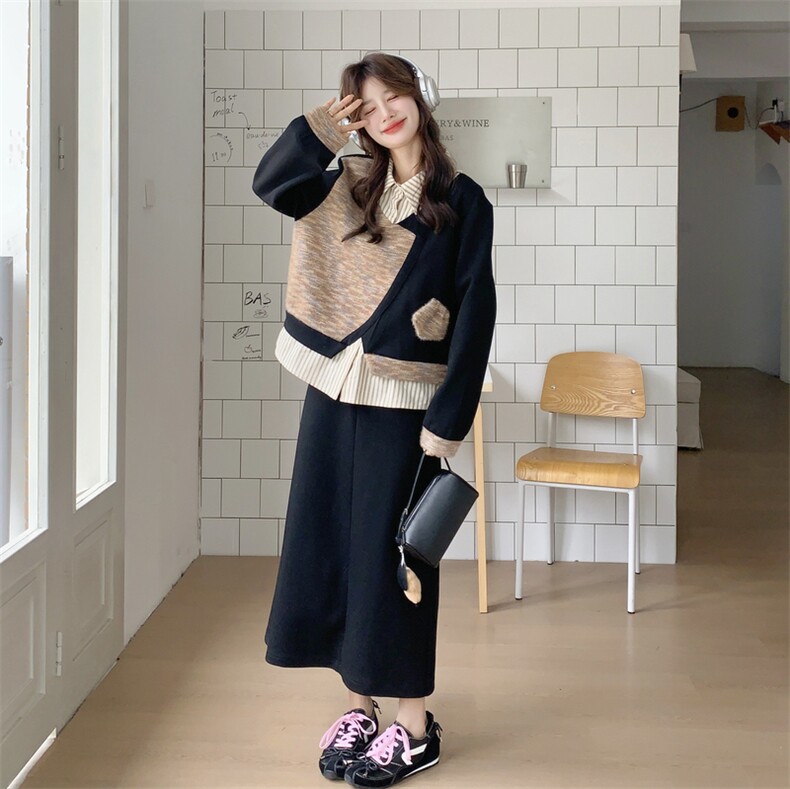 26春新款现-慵懒风假两件减龄拼接两件套2617-P175K288,女装套装/套裙,2B190