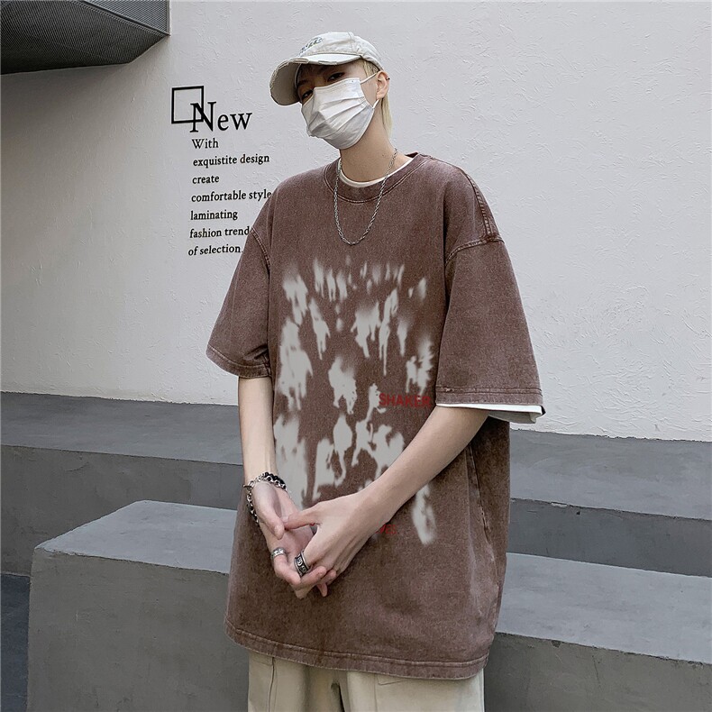 直播品质高克重美式高街水洗做旧印花短袖T恤潮宽松男D260P38,男装T恤,电商A335-1（原A458）