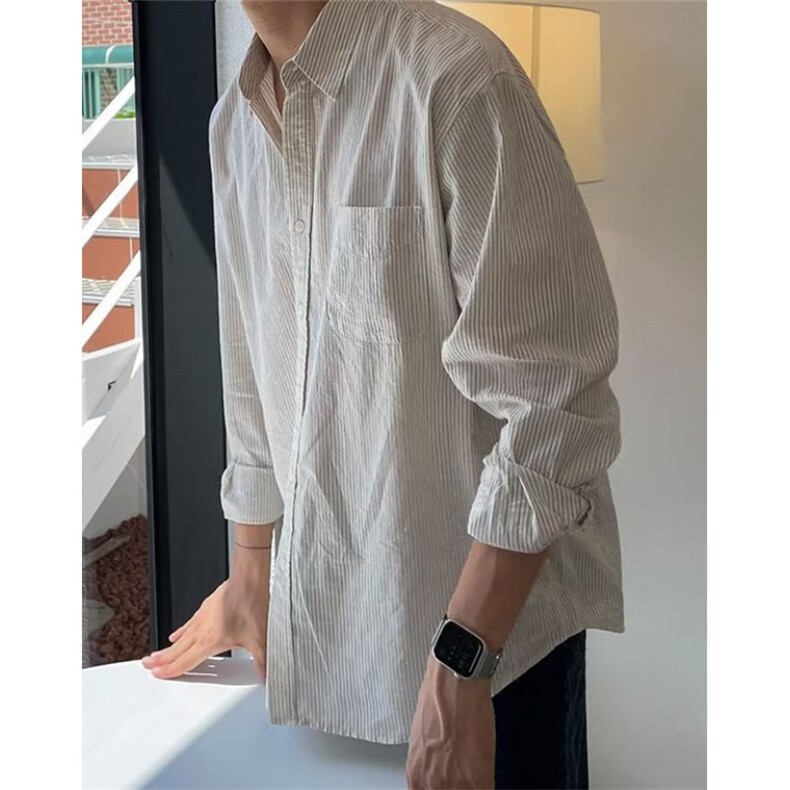 长袖条纹气质简约ins青春流行慵男衬衫标准百搭潮流春C12,男装衬衫,星座1116A（原606A-3）
