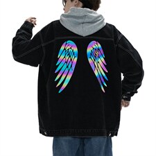 2021秋季新日系大码男镭射炫彩翅膀反光印花牛仔夹克外套NJ123P75，男装夹克，电商A001