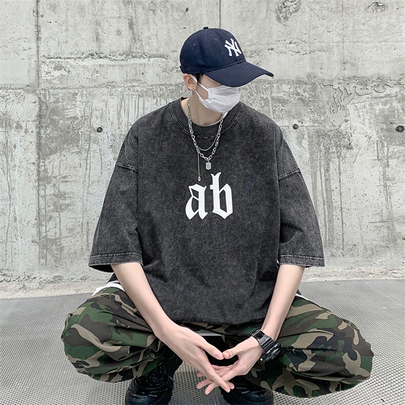 抖音供货、210克现货水洗发泡宽松版短袖T恤D223A-ST2310-P35,男装T恤,电商019-1
