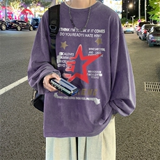 直播品质重磅纯棉美式蜡染水洗做旧潮牌宽松长袖t恤CT363特P38，男装T恤，电商A486