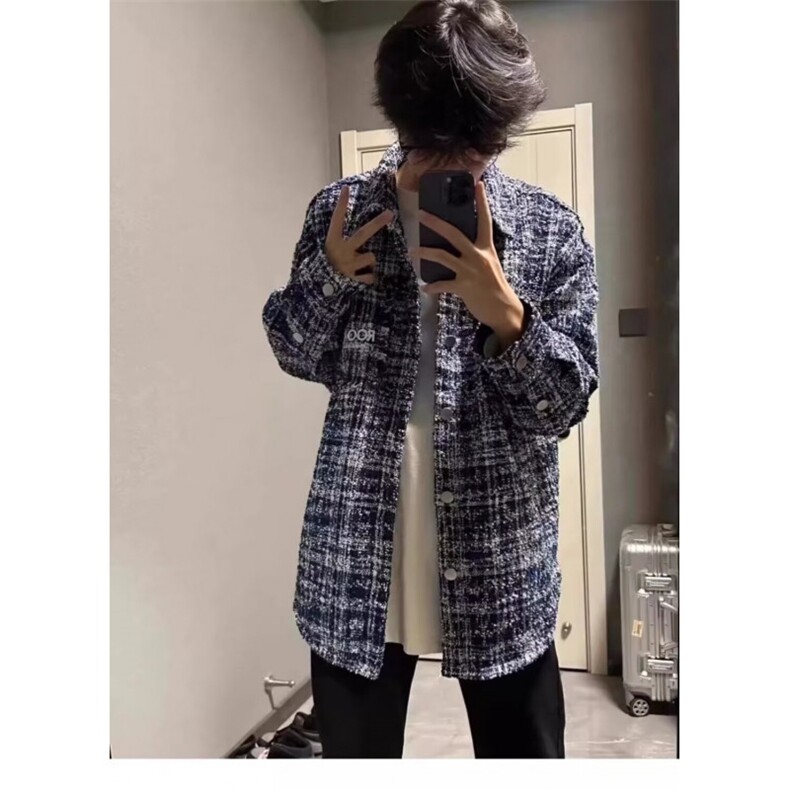 粗花呢小香风衬衫男高级感秋季潮牌千鸟格外套,男装衬衫,星座410-7