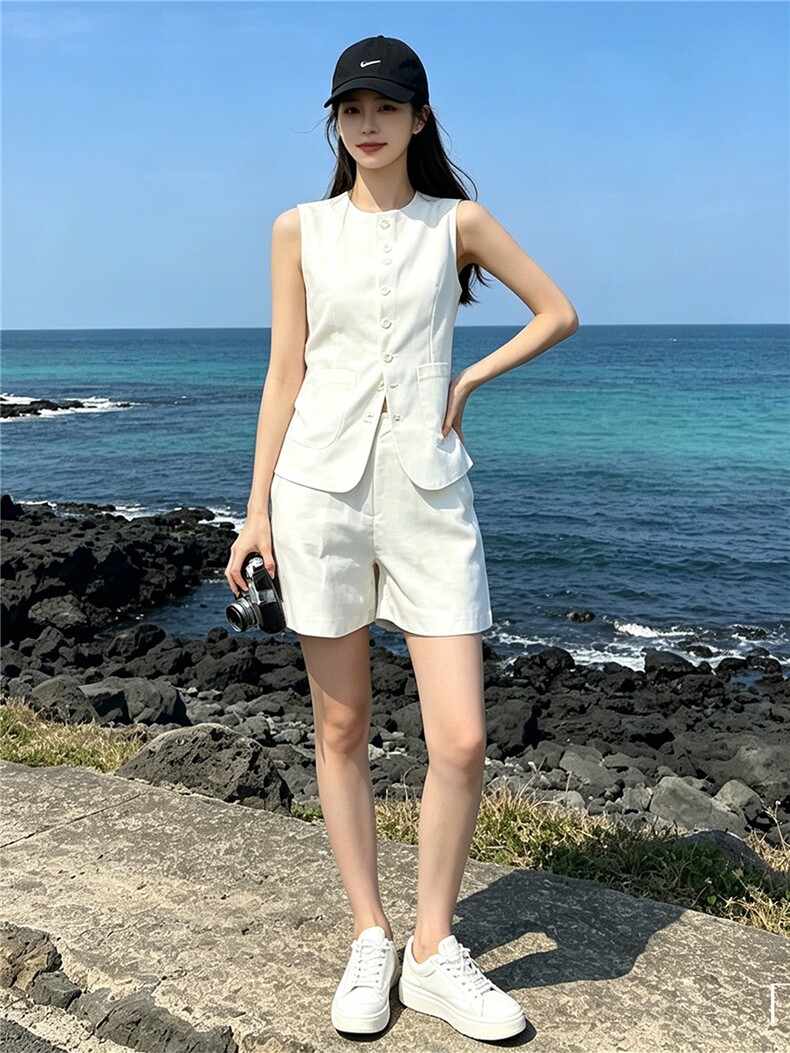 气质温柔风时尚套装女夏季新款法式小香风无袖上衣阔腿短裤两件套,女装套装/套裙,江南
