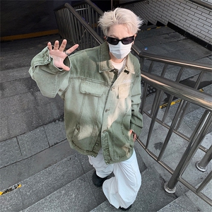 美式vibe复古渐变牛仔夹克男秋冬季潮牌高街痞帅宽松休闲工装外套图片