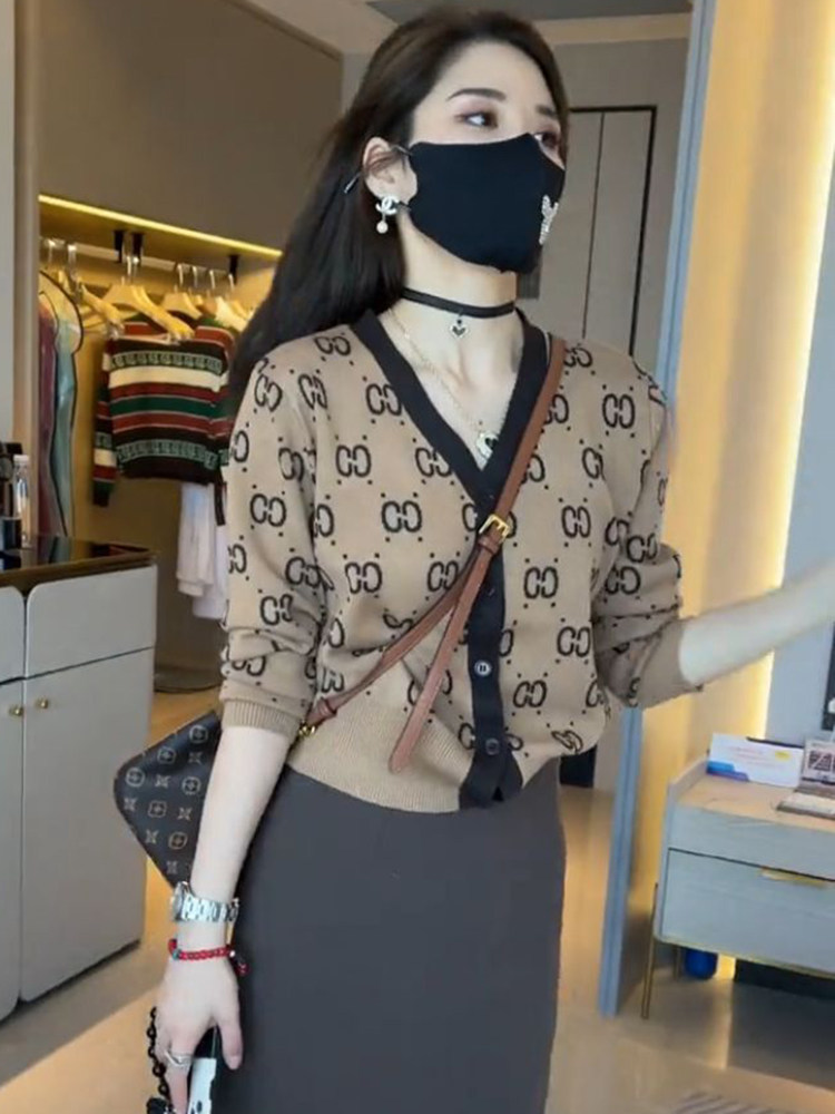 女士V领秋季时尚百搭显瘦针织开衫，女装针织衫/毛衣，美莎羊绒