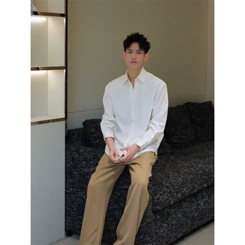 B216CS365P55春装长袖衬衫V领衬衣抖音网图慎用宽松版,男装衬衫,电商B216（原B302）