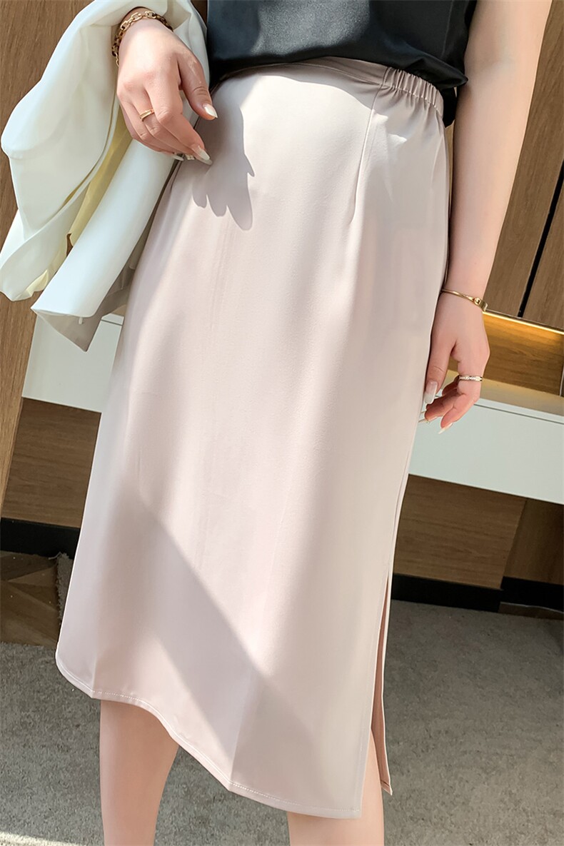 夏季真丝缎面半身裙女2024新款高腰包臀长裙质感高级感三醋酸裙子,女装半身裙,朝贺羊绒