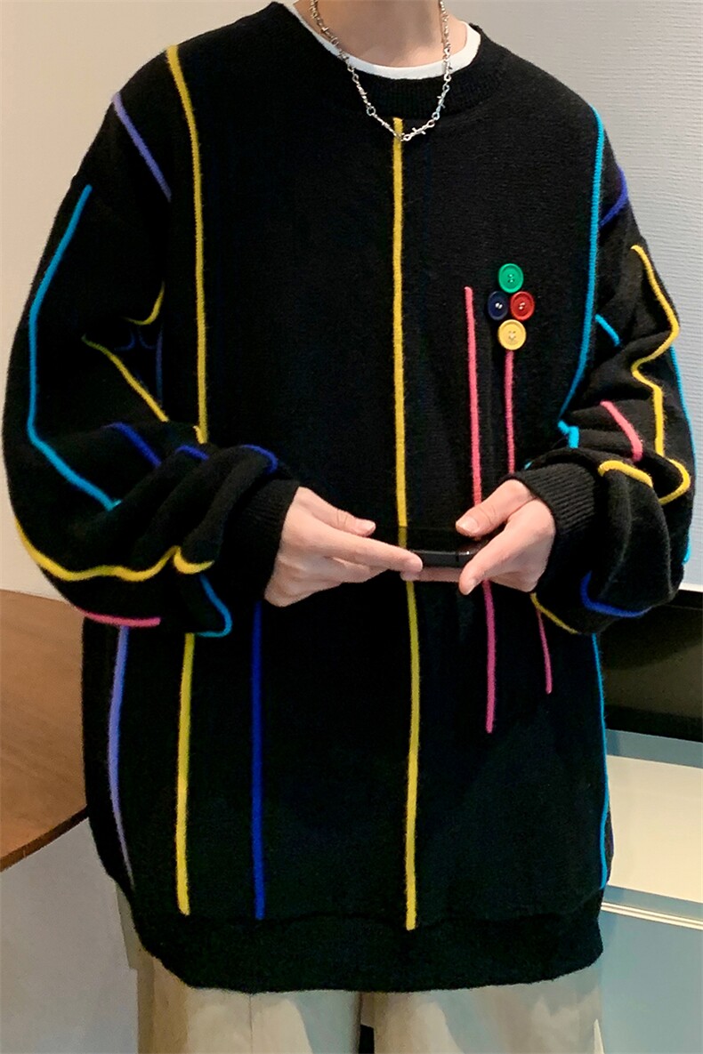 8XL-M特大码冬季慵懒?宽松感拼色流苏软糯羊针织毛衣MY1203P65,男装针织衫/毛衣,电商D206-1