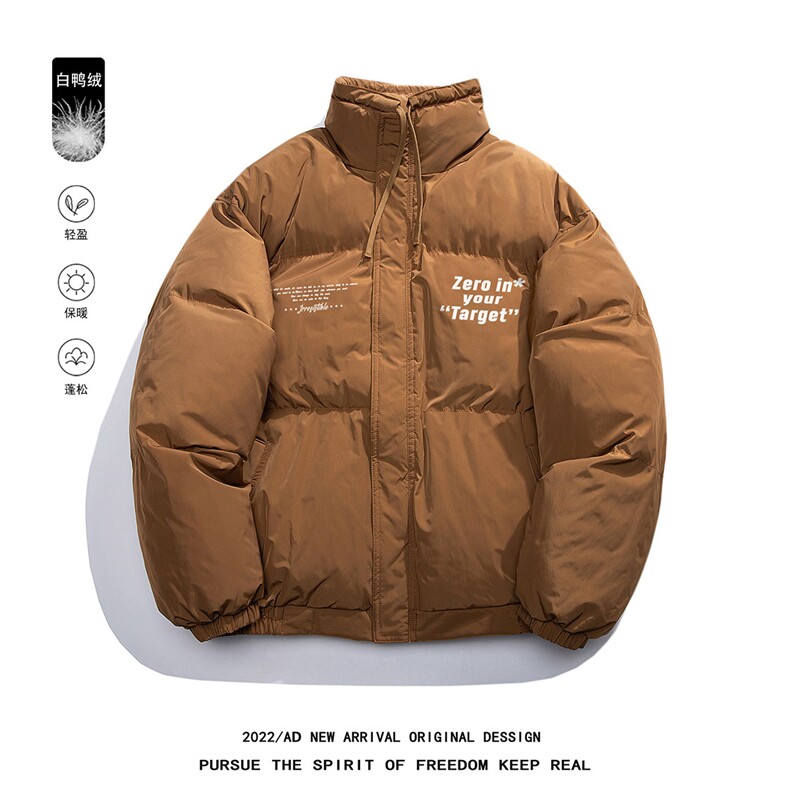 白鸭绒白底22冬季潮流字母印花保暖加厚立领羽绒服YR227P195控258图片