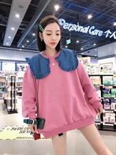 【现货】拼牛仔领卫衣，颜色超赞，女装卫衣/绒衫，一杭