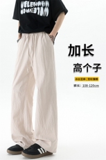 休闲裤女肌理长裤慵懒松弛感2025新款夏季松紧腰阔腿裤简约风，男装休闲裤，电商B312
