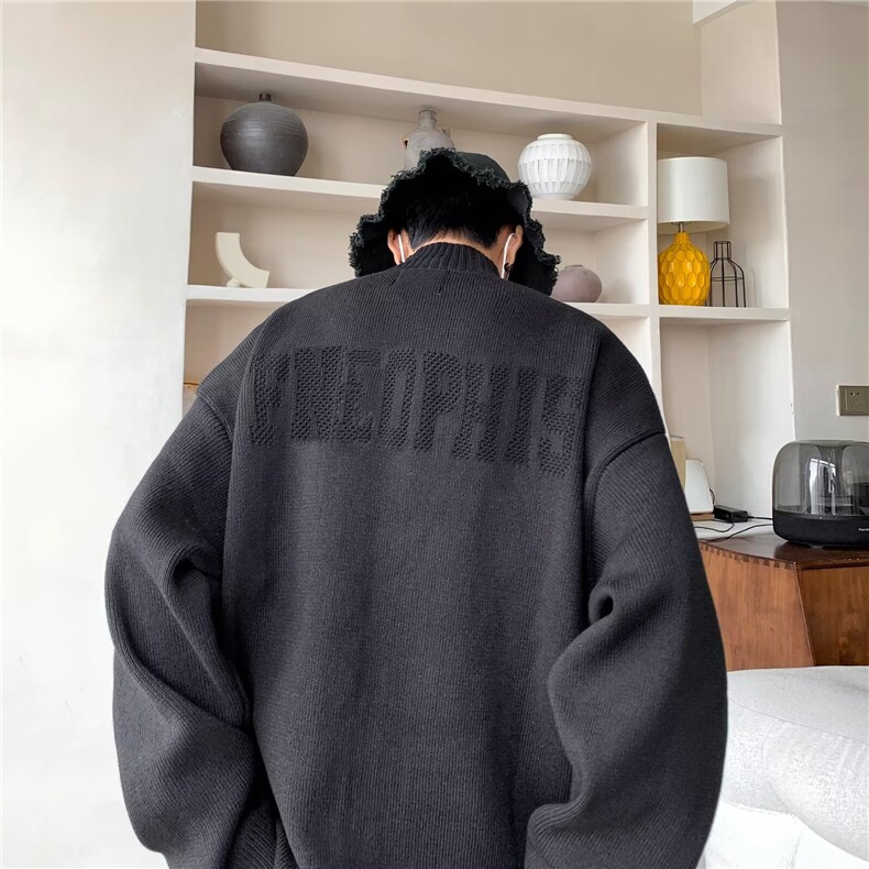 美式复古慵懒风开衫毛衣男秋冬季新款宽松加厚针织衫立领拉链外套,男装针织衫/毛衣,星座1013
