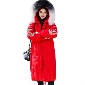 羽绒棉服时尚潮流舒适气质2020年冬季中长款优雅刺绣保暖棉服图片