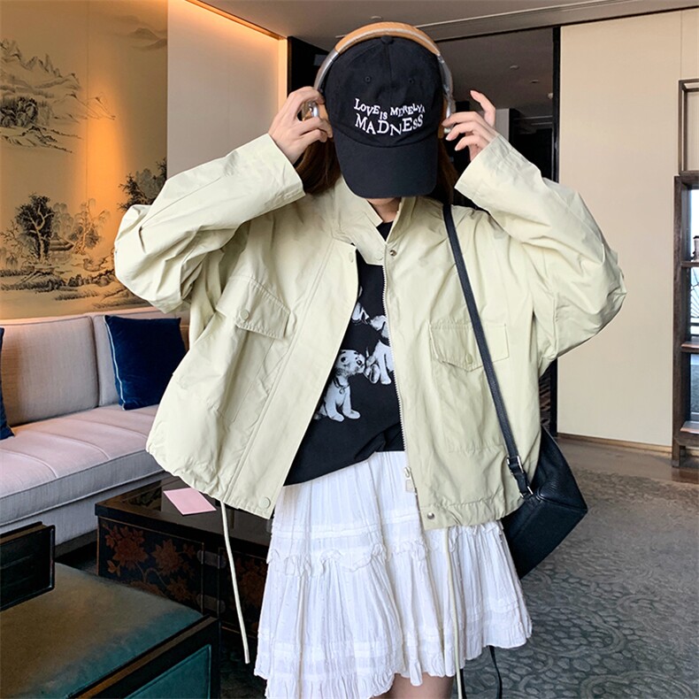 现货韩版休闲百搭显瘦短款风衣外套女2D075-(P140-K195),女装风衣,2D075