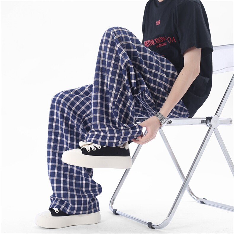 泡泡纱透气蓝色格子休闲裤YK313特批28面料：棉%聚酯纤维75%,男装休闲裤,电商A429