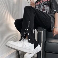 高街ins潮牌复古排扣男夏季排扣开叉直筒宽松拖地长裤K3601-P38，男装休闲裤，星座512-2
