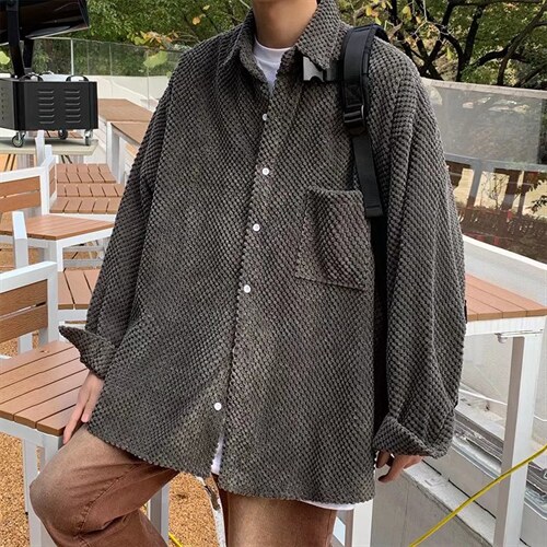 长袖衬衫男菠萝纹格子外套夹克衬衫C78P45图片
