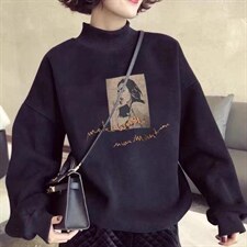 加绒加厚韩版宽松百搭显瘦时尚卫衣，女装卫衣/绒衫，依露奇