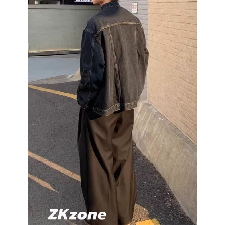 JK8970-P60ZKzone春季新款日系复古立领水洗牛仔外套单排扣休闲,男装工装外套,电商B323A