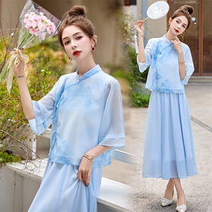 新风中式改良水墨印花汉服套装裙 289 P135图片