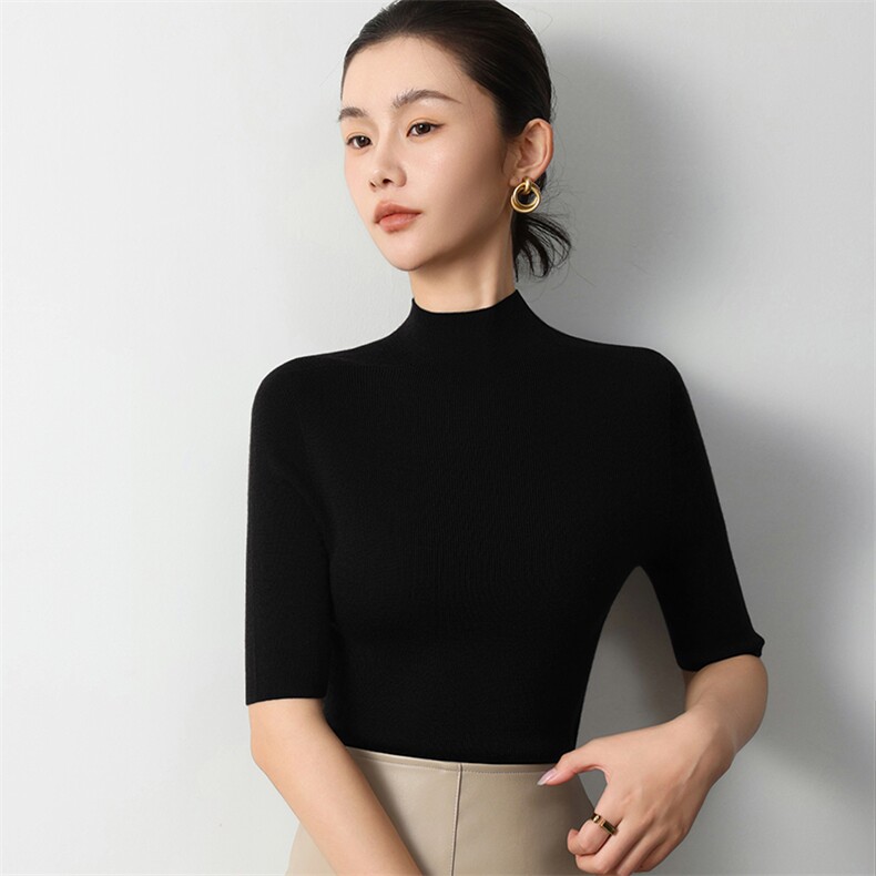 扬子纱岛精无缝羊毛半高领打底上衣高级感中袖中厚羊毛衫,女装羊毛衫,挚尚羊绒