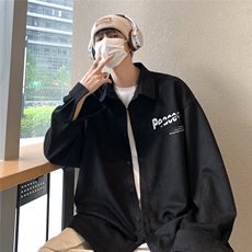 港风新款秋季时尚百搭宽松翻领字母印花衬衫外套S6701P55控78，男装衬衫，电商A268A