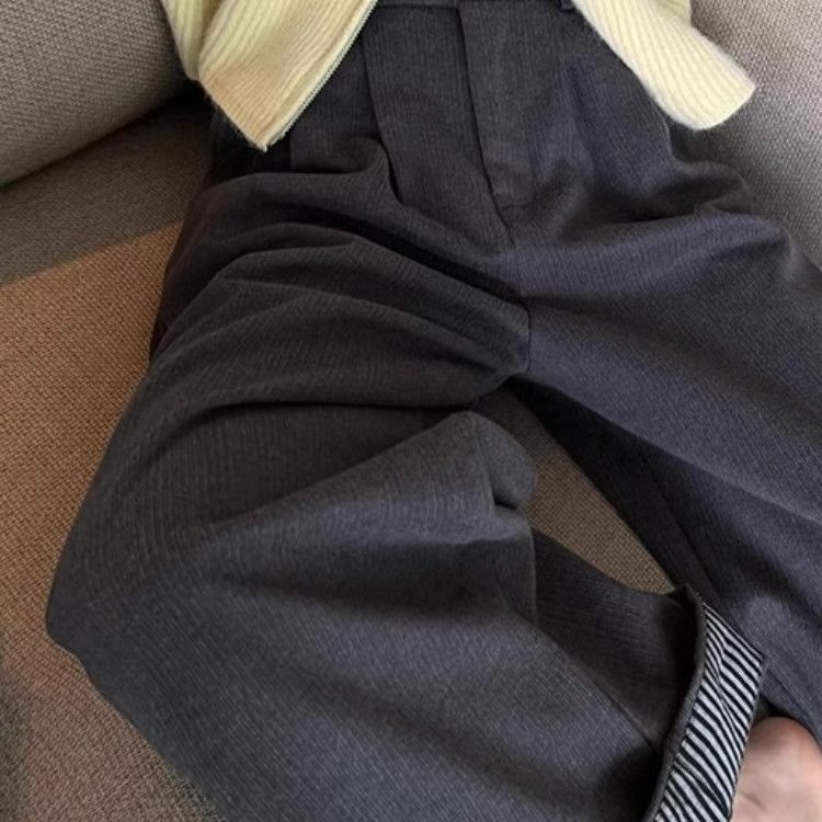 AK2474-P65韩系chic人字纹西装版阔腿裤条纹翻边随性直筒休闲裤,女装休闲裤,星座617A-2