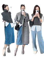 春秋羊毛针织马甲女款2024新款高领叠穿毛衣无袖背心坎肩上衣，女装马甲，丽特绒