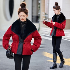 新中式G风羽绒服女2025冬季新款毛毛领拼接提花保暖白鸭绒外套，女装羽绒服，冬木谷雨