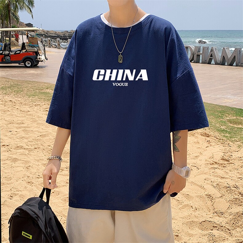 YT26001-P30亚短袖t恤男大码五分袖男宽松七分袖港风模特,男装T恤,电商A040