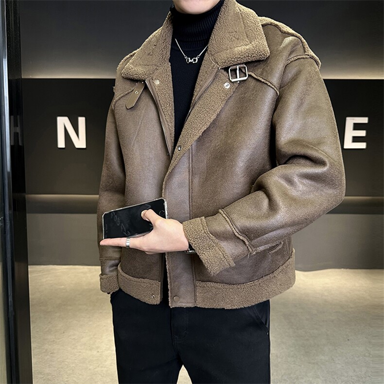 M-3XL9927-P195控券后288冬季保暖皮毛一体加厚皮衣外套男，男装皮衣，电商B321-1