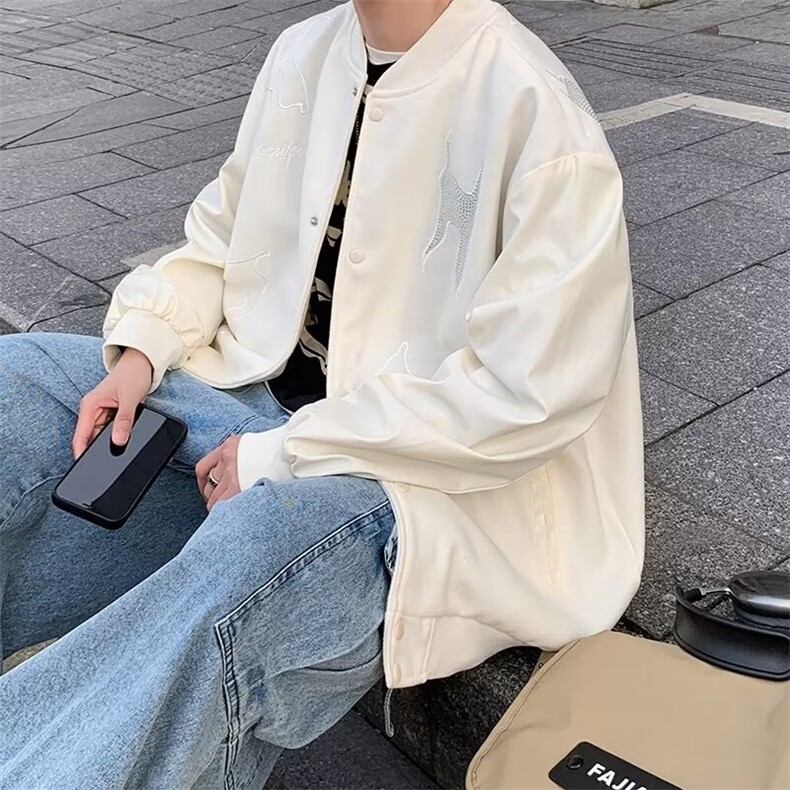 棒球服外套男vintage美式烫钻刺绣高级感痞帅宽松休闲飞行员夹克,男装夹克,星座601-2