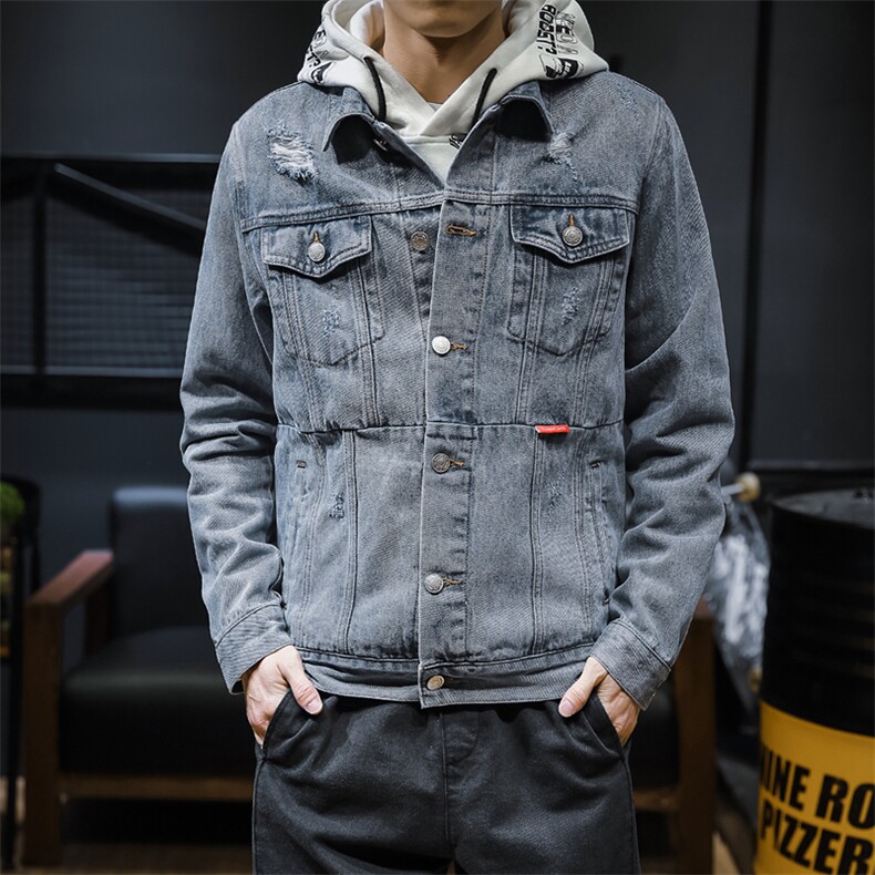 春季日系潮流牛仔夹克男士加肥加大码时尚复古上衣外套8165-P85,男装夹克,电商A318