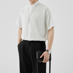 轻熟风夏季男士七分袖纯色衬衫男休闲修身立领衬衣A236-C663-P55图片