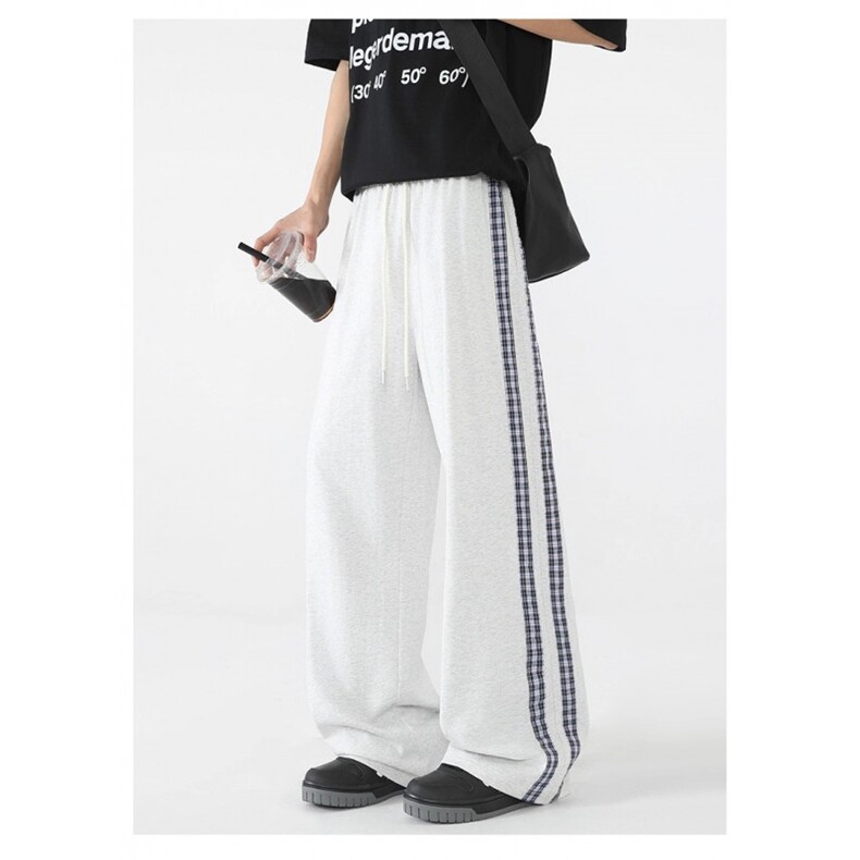 2025新款休闲情侣条纹直筒潮牌垂感美式宽松帅气运动长裤K769P38，女装休闲裤，电商D315A