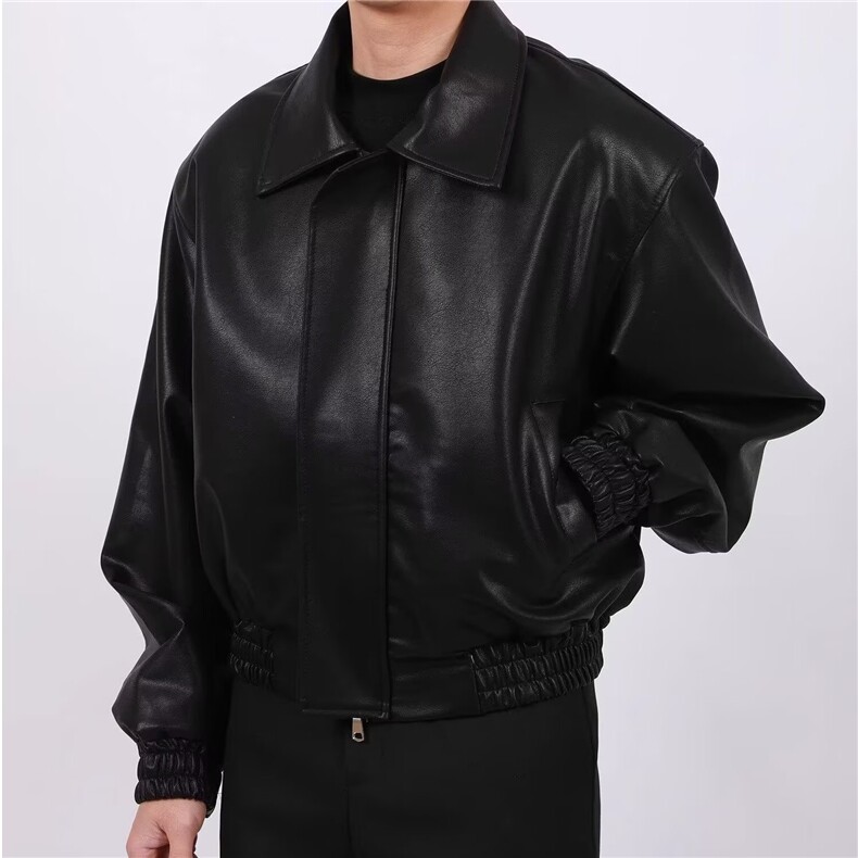 770-P64韩系街头PU皮外套男秋季cityboy潮流痞帅机车服套装宽松,男装休闲套装,电商B323A