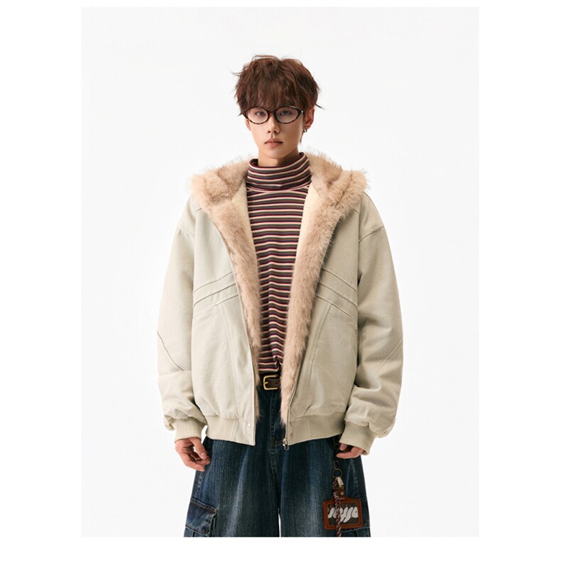 档口现货重磅帆布+通体仿兔毛座山雕毛领潮牌棉服DM8220-P138，男装棉衣，星座603