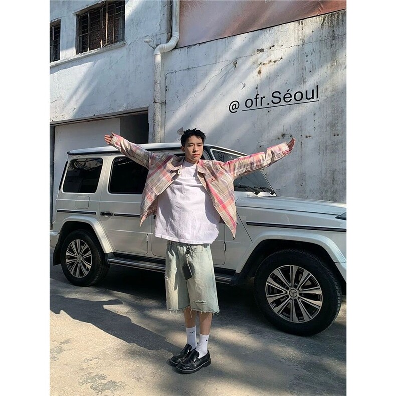 纯棉格子衬衫女长袖春秋宽松内搭港风复古内搭学生情侣叠穿衬衣,男装衬衫,星座506A