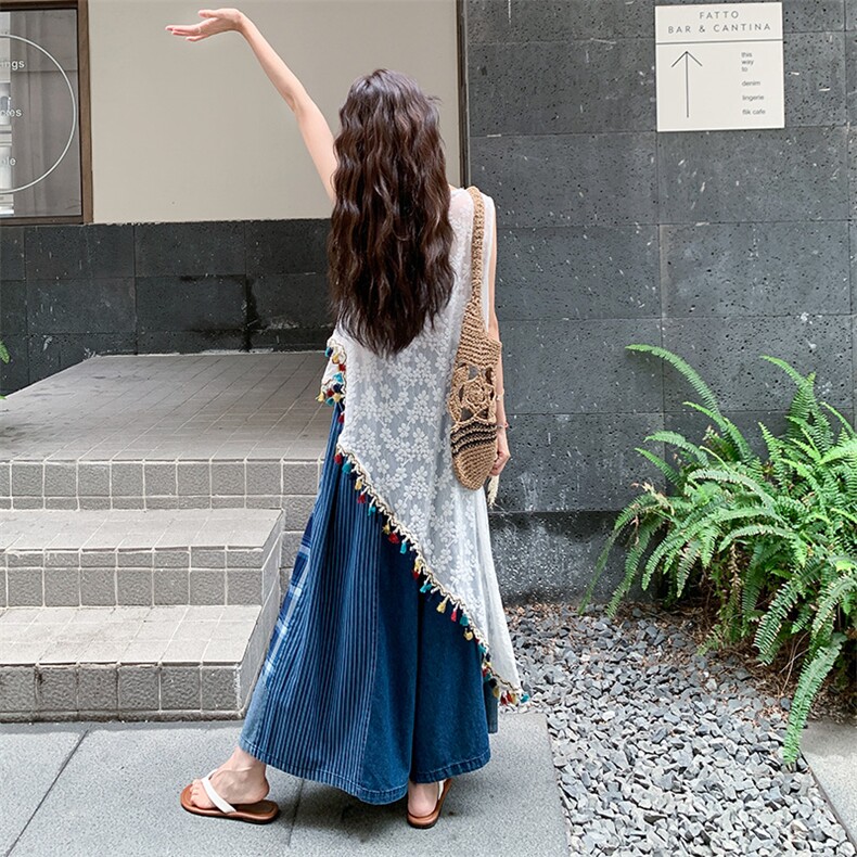 设计感不规则流苏罩衫套装女2025夏新款休闲高腰显瘦阔腿裤两件套,女装套装/套裙,2C169