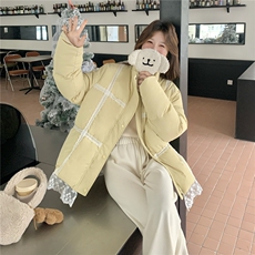 奶黄色蕾丝花边羽绒服女2025冬季新款韩系超好看加厚90白鸭绒外套，女装羽绒服，2C056