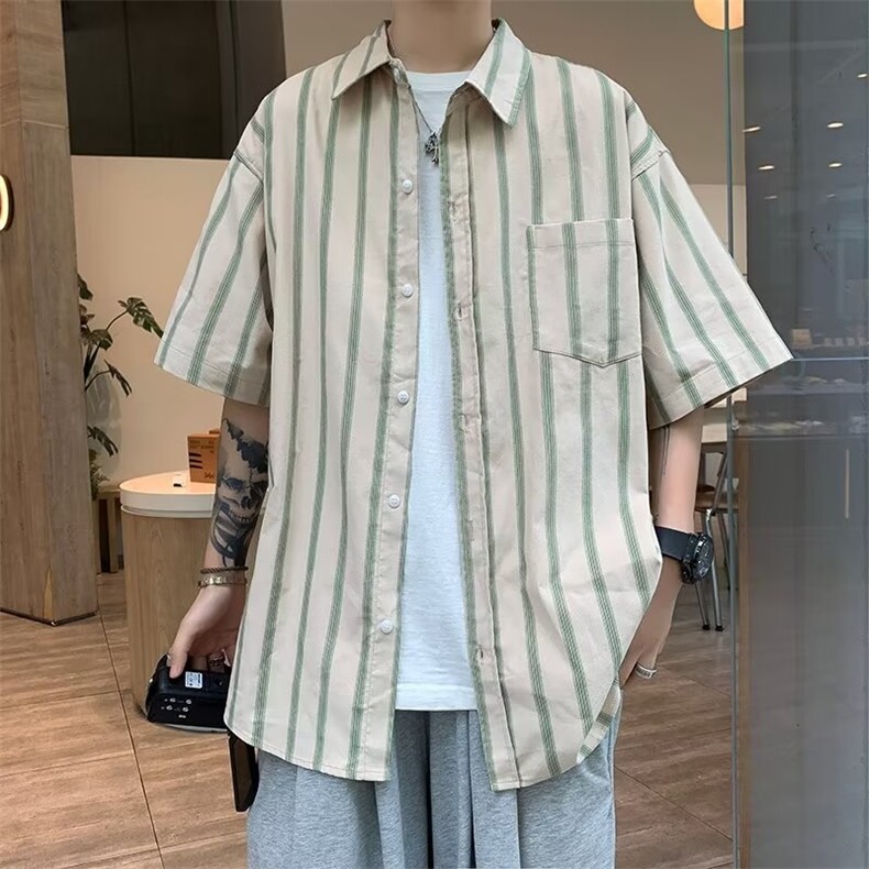 五分袖潮流男日常ins日系纯色新款标准衬衫百搭夏季潮CY426-P32,男装衬衫,星座412-3