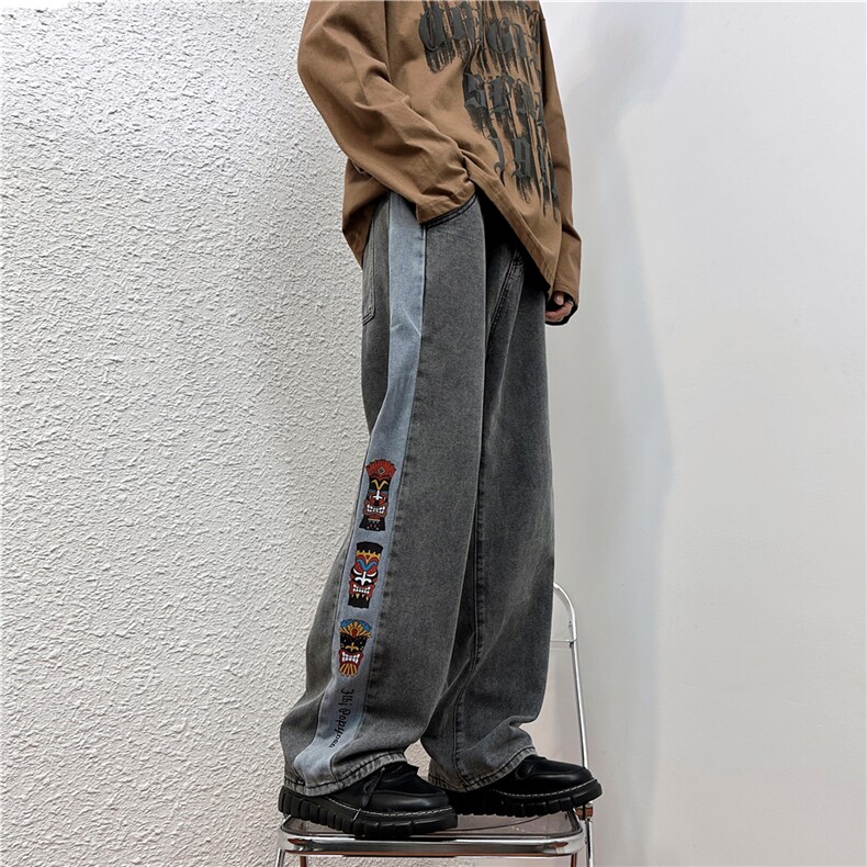 k1026-p50-控68M-5XL港风高阶黄泥黑暗宽松牛仔裤,男装牛仔裤,星座116