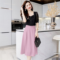 成套搭配套装女夏季2023新款蕾丝边上衣时尚洋气减龄半身裙两件套，女装套装/套裙，卡杰菲