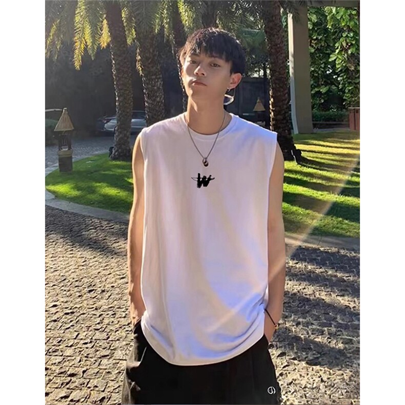 抖音得物供货现货重磅纯棉美式休闲印花宽松无袖背心潮牌t恤ABX01，男装背心/马甲，电商A443