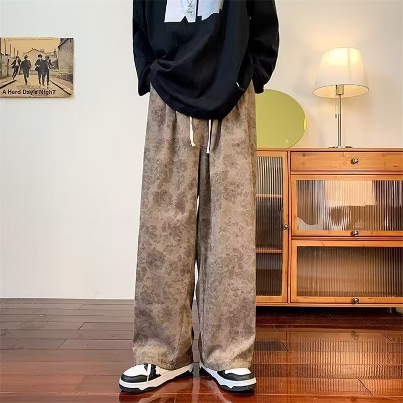 美式复古秋冬休闲裤子男ins潮牌宽松阔腿裤小众拖地裤K4608-P32,男装休闲裤,星座412-3